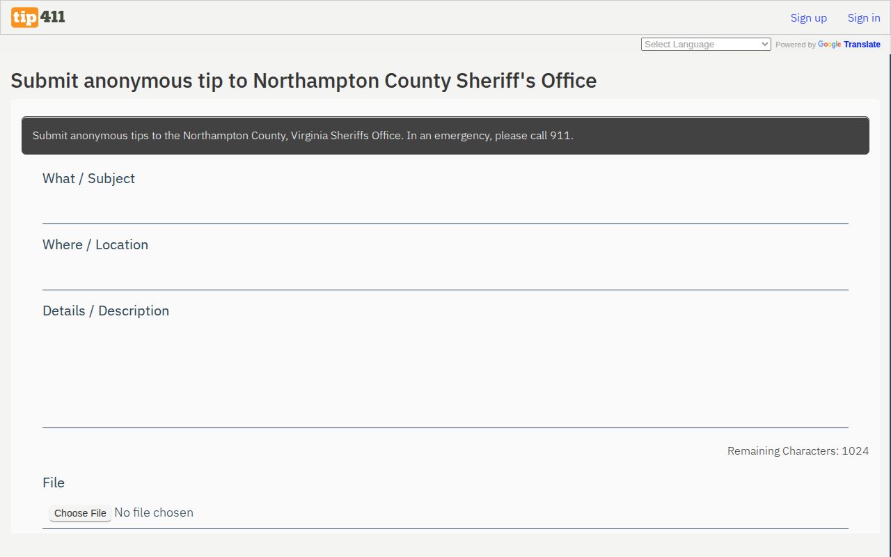 Northampton County anonymous Tip411 reporting form for wanted-person information