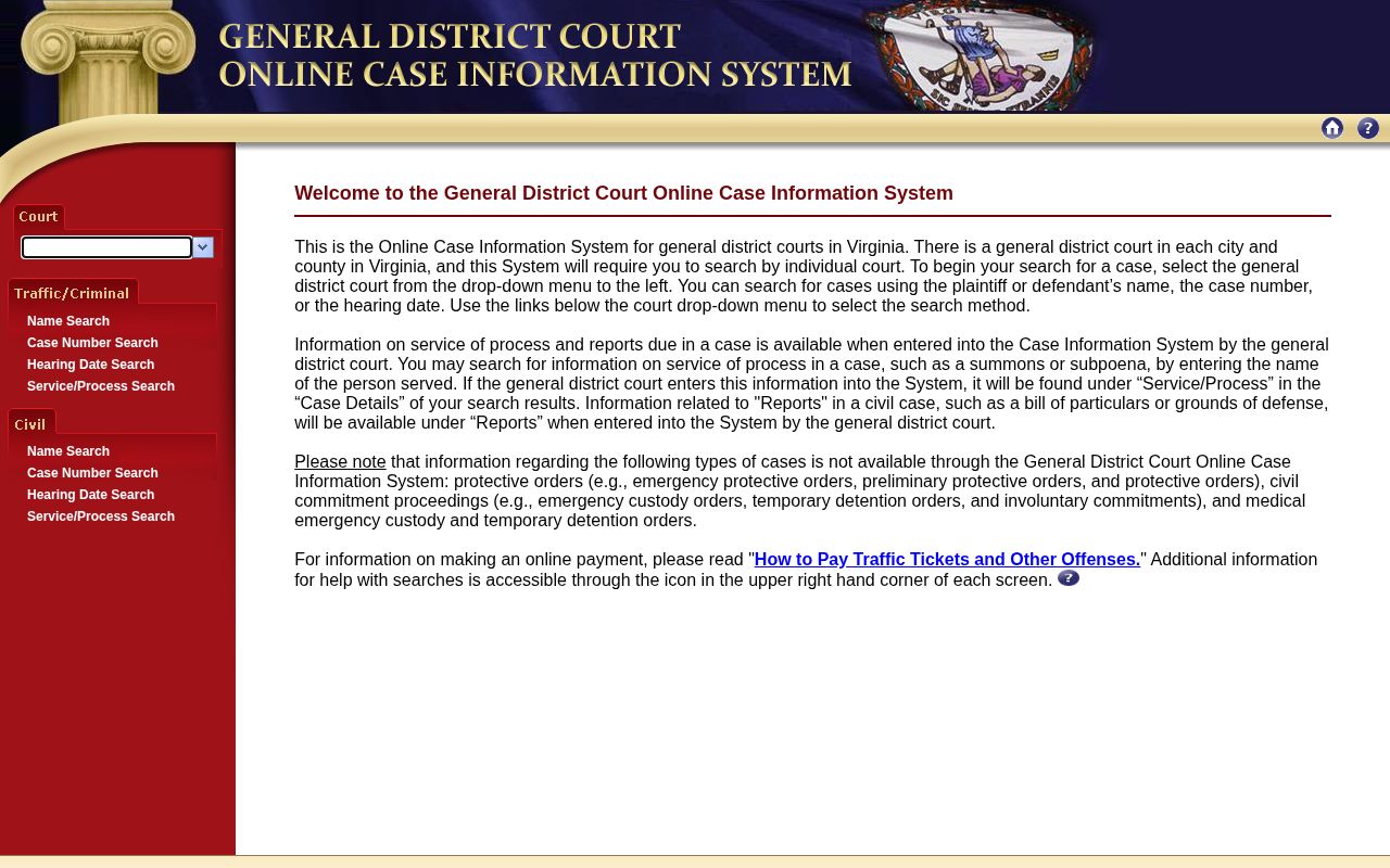 Virginia General District Court case search for Northampton County booking dispositions